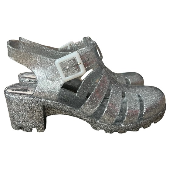 Forever 21 Clear Silver Glitter Heel Jelly Shoes - Picture 2 of 13